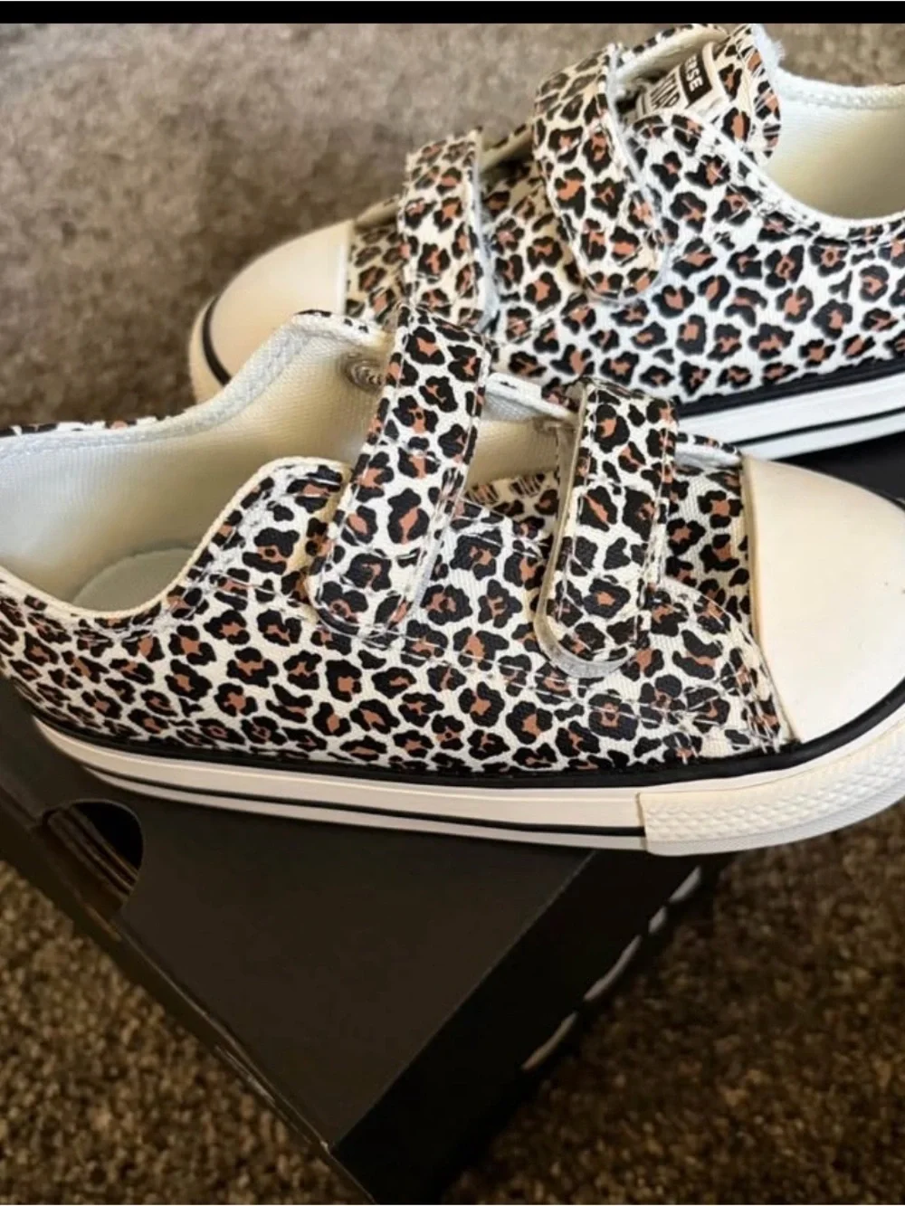 Converse Kids All Star Leopard Print Low Top Sneakers - White, Tan, Black